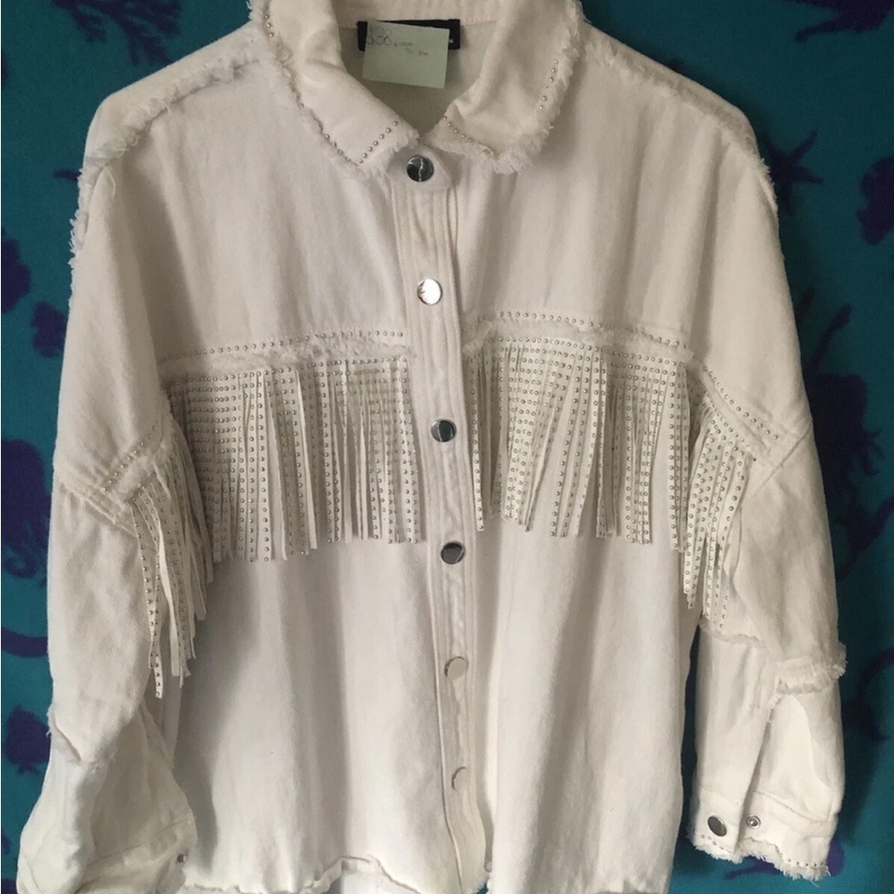 Stylish White Fringe Jacket size M